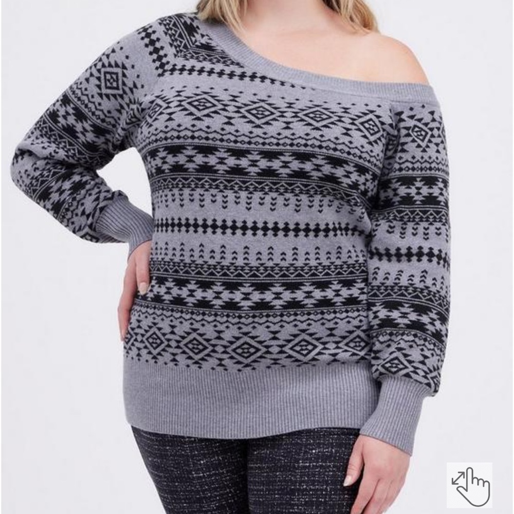 Torrid black/gray off shoulder pull over sweater